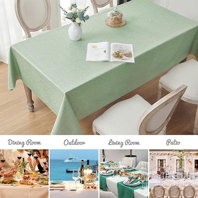 2 Pack Rectangle Tablecloth, 60x104 inch, Water Resistant Wrinkle Free Linen Textured Table Cloth Washable, Decorative Fabric Table Cover for Dining, Party and Camping, Sage Green
