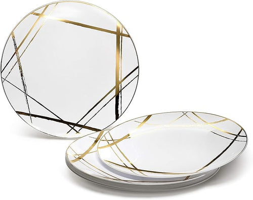 " OCCASIONS " 120 Plates Pack,(60 Guests) Premium Wedding Party Disposable Plastic Plates Set -60 x 10.25'' Dinner + 60 x 7.5'' Salad/Dessert (Monet, White & Gold)