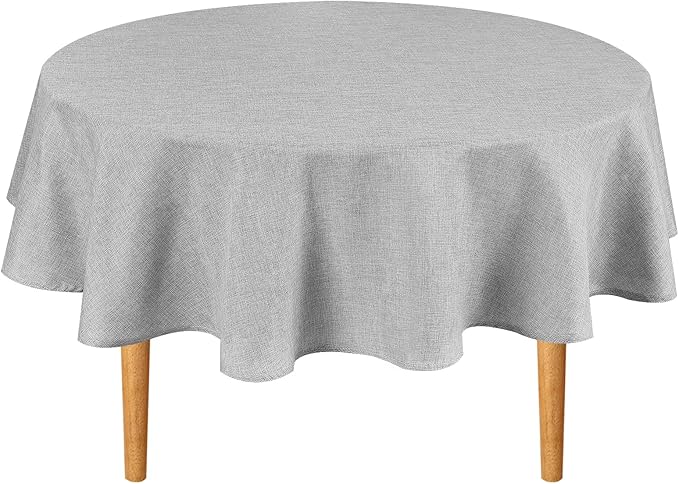 Hiasan 60 Inch Round Tablecloth Linen - Wrinkle and Stain Resistant Washable Polyester Fabric Table Cloth for Patio Dining Room Kitchen Party, Light Grey