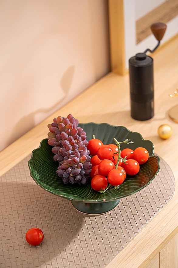 Ceramic Modern Large Green Fruit Bowl, 8.5" - Decorative for Home Decor