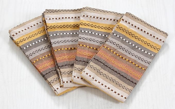 ACCENTHOME 100% Cotton Salsa Stripe Napkin Set of 12 18x18 inch Beige/Mustard Multicolour Dinner Napkins - Washable Soft Premium Hotel Quality Reusable Perfect Table Linen for Family Dinners Wedding