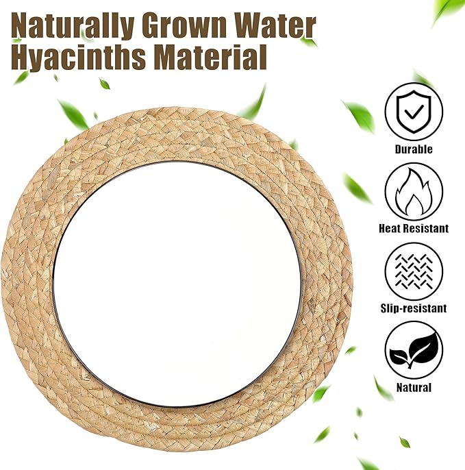 Kochorie Set of 36 Round Woven Placemats 12-Inch Natural Water Hyacinth Plant Placemats Hand-Woven Boho Rattan Placemat Wicker Weave Table Mats for Home Table Farmhouse