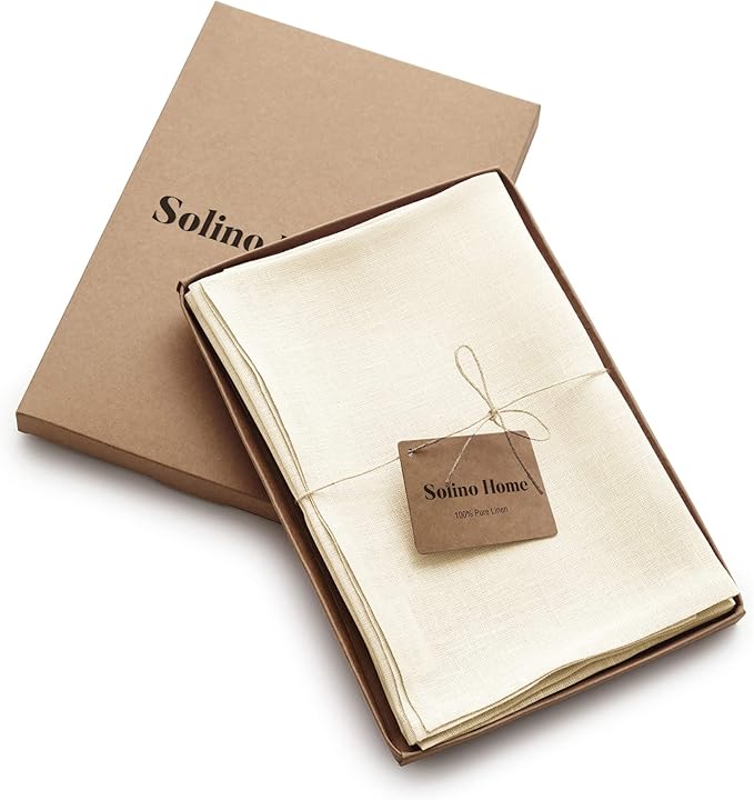 Solino Home Ivory Linen Napkins Set of 4-100% Pure Linen Cloth Washable Dinner Napkins 20 x 20 Inch for Spring, Easter - Fete
