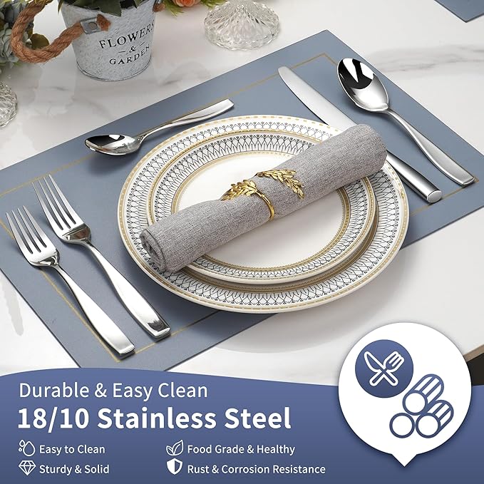 65 Piece Flatware Set 18/10 for 12, Heavy Duty Silverware Set, Mirror Polish Flatware Set With Serving Utensil, High End Flatware, Dishwasher Safe, Ideal for Gift