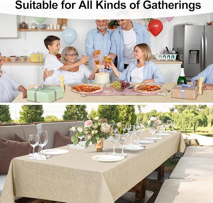 JIUZHEN Square Table Cloth Faux Linen Farmhouse Tablecloth Wrinkle and Stain Resistant Decorative Fabric Table Cover for Kitchen, Dining Room, Parties and Camping, Beige, 70 x 70 Inch