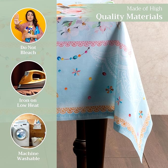 Maison d' Hermine Table Cloth Rectangle Table 100% Cotton 60 x 120 Inches Tablecloth Reusable Decorative for Dining Room Farmhouse Home Valentines Day Decorations Spring Summer - Ibiza - Blue