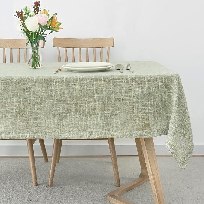 maxmill Flaxy Faux Linen Table Cloth with 2-Tone Slubby Texture Wrinkle Resistant Anti-Shrink Soft Tablecloth for Kitchen Dining Tabletop for Buffet Banquet Parties Rectangle 52 x 70 Inch Sage