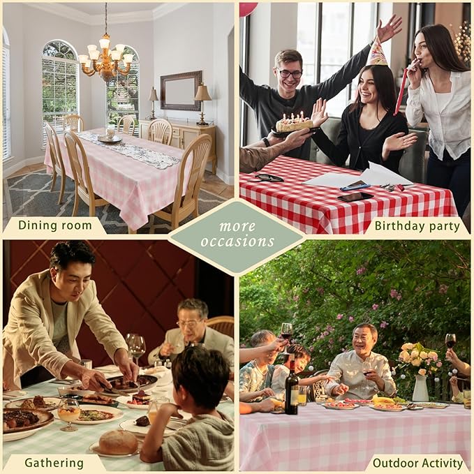 BALCONY & FALCON Rectangle Gingham Table Cloth – Water-Resistant Cotton Blend Washable Checkered Tablecloth for Valentine，Outdoor Picnic, Camping, Kitchen, Party Decor (Pink White, 55x71 Inch)