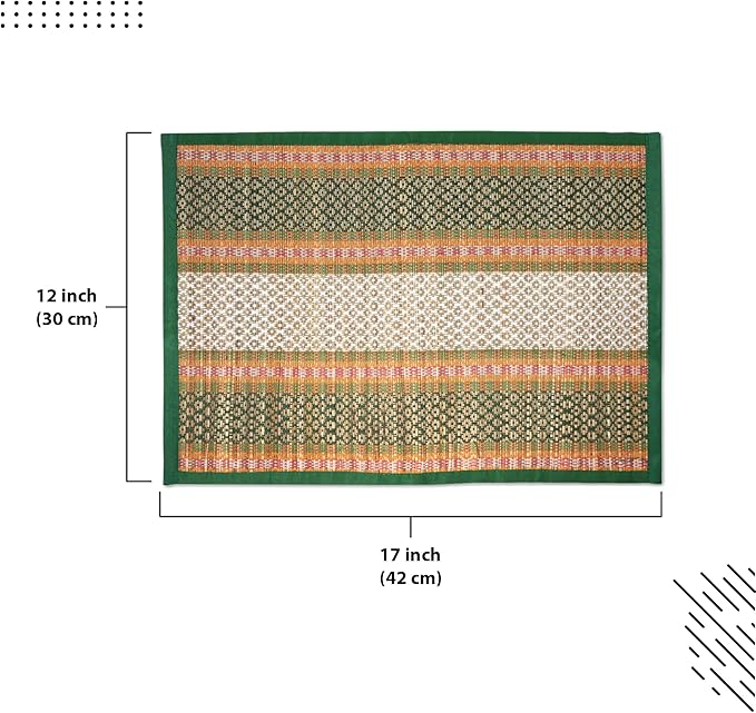 Encasa XO Woven Green Placemats Set of 4 – 12" x 17" | Handwoven Madurkathi Grass Table mats for Dining Table, Kitchen & Outdoor Decor | Durable & Heat‑Resistant