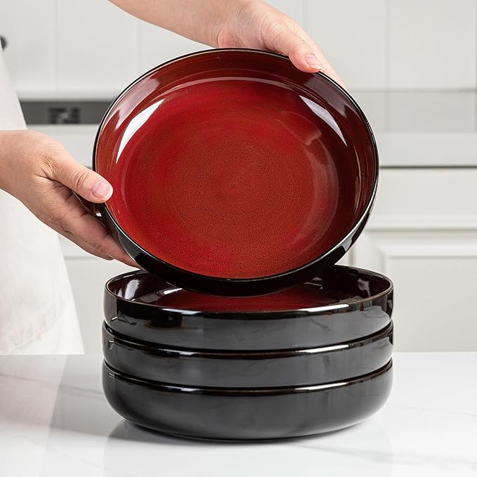 LERATIO 8.5'' Large Ceramic Pasta Bowls, 36oz Pasta Serving Bowls Set of 4 for Kitchen, Wide Bowls for Fruit,Pasta,Salad,Oatmeal,Meal, Microwave Safe, Reactive Glaze