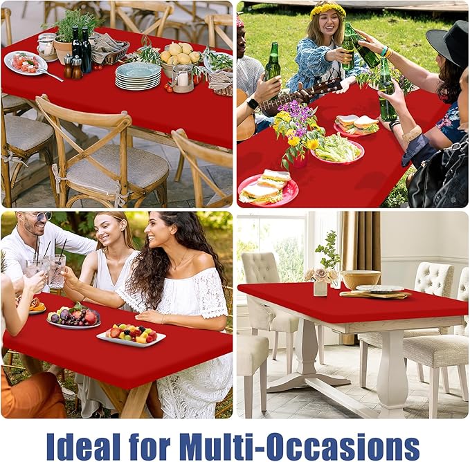 Spandex 6 Foot Rectangle Christmas Table Cloth 2 Pack, Elastic Fitted Tablecloths for Picnic, Stretch Washable Patio Table Cover for Outdoor, Camping, Banquet and Parties (Red, 30"x72")