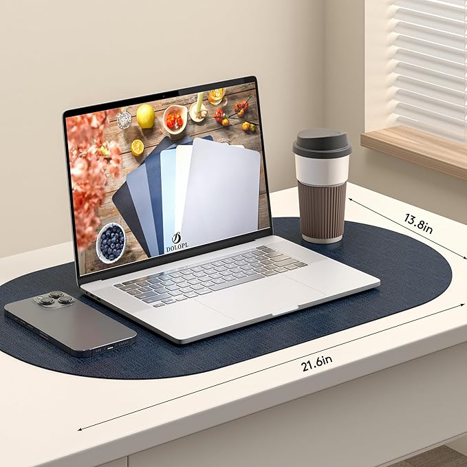 DOLOPL Large Placemats Set of 6, Oval Reversible Wipeable & Non-Slip Place Mats, Modern Faux Leather Table Mats for Kitchen, Neutral Tablemats for Dining Table Decor, Wedding, Party(Navy Blue)
