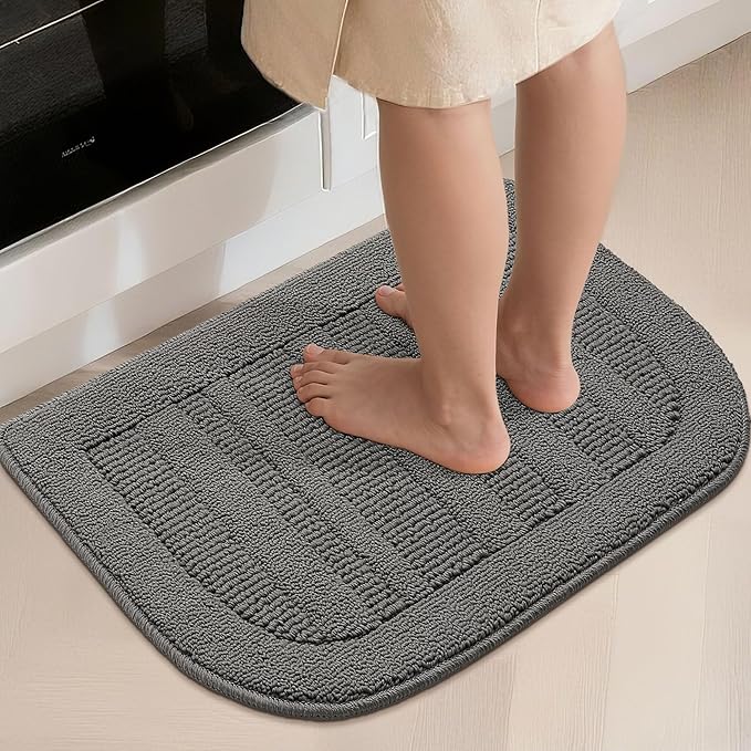 BEQHAUSE 30x18 Inch Kitchen Rug Mat Durable Kitchen Rugs Non-Slip Washable Absorbent Kitchen Mats for Floor Dirt-Resistant Semicircular Kitchen Mat (Grey)