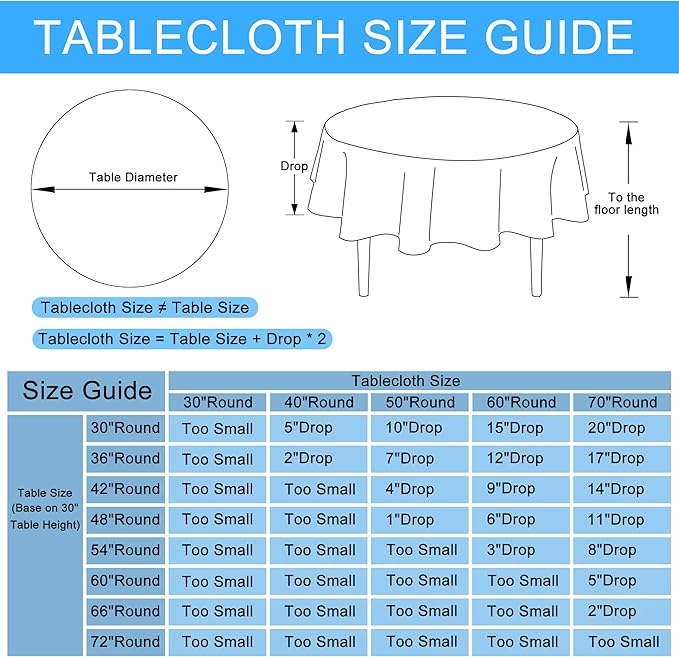 Hiasan Round Linen Table Cover 70 Inch - Wrinkle and Stain Resistant Washable Polyester Fabric Table Cloth for Dining Room Kitchen Party, Stone