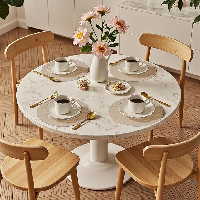 Round Wipeable Placemats Set of 4 – Faux Leather Round Table Mats, Waterproof & Washable Vinyl Placemats, Circle Design for Dining Table Decor– Taupe