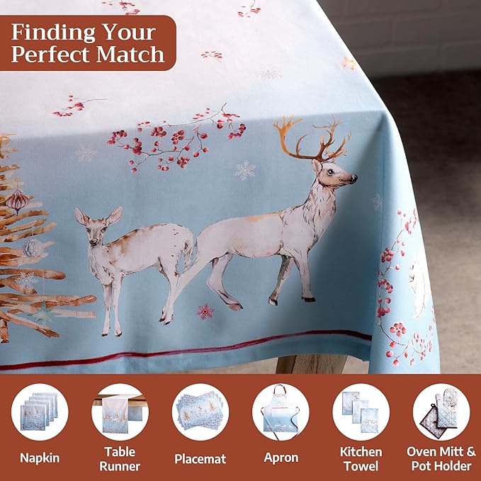 Maison d' Hermine Table Cloth Rectangle Table 100% Cotton 70 x 120 Inches Fall Tablecloth Reusable Everyday Use for Thanksgiving Christmas Decorations Dining Farmhouse Party (Fairy Tale Forest)
