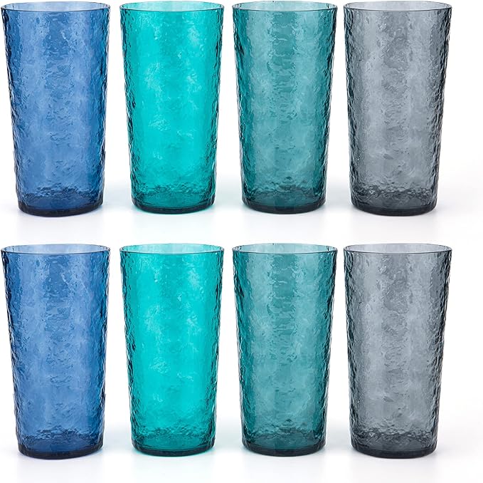 KX-WARE 18-ounce Acrylic Highball Glasses Plastic Tumbler, set of 8 Multicolor