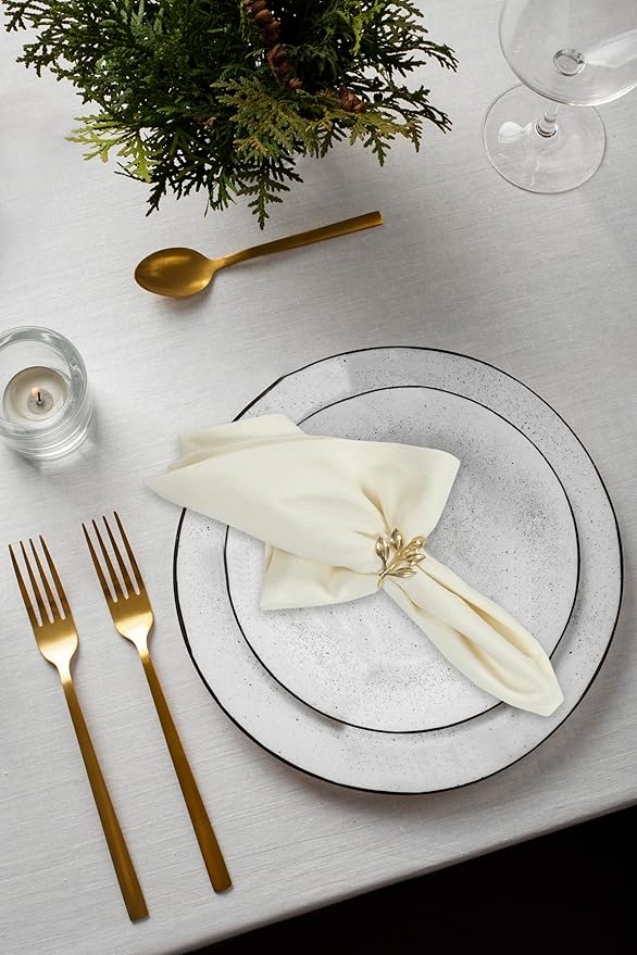 Accent Home 100% Cotton Napkins, Delicate Cloth Napkins for Dinners, Parties and Weddings，18 x 18 Inch Set of 6 - Ivory