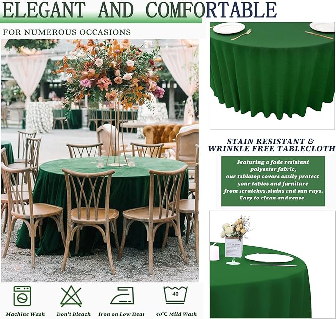 8 Pack Round Tablecloth 120 Inch Cloth Green Table Cloth for Round Tables, Washable Polyester Tablecloth Stain and Wrinkle Resistant Decorative Table Cover for Wedding Party Dining Banquet