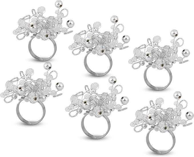 12 Pcs Decorative Beaded Napkin Rings - Elegant Napkin Ring Modern Cloth Napkin Holders for Table Kitchen Dinner Decor Party Wedding Special Occasion Everyday Use (Silver) - ALPHA Living HOME