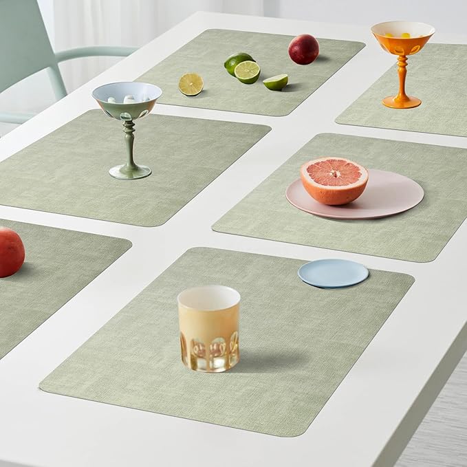 Maxpearl Faux Leather Placemats Set of 4, Waterproof - Wipe Clean - Heat Resistant - Anti Slip Dining Table Place Mats, Suitable for Indoor & Outdoor Use, 17’’×12’’, Sage Green