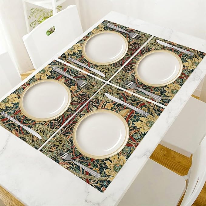 William Morris Floral Prints Placemats for Dining Table Placemat Set of 6 Table Settings Table Mats for Home Kitchen Holiday Decoration