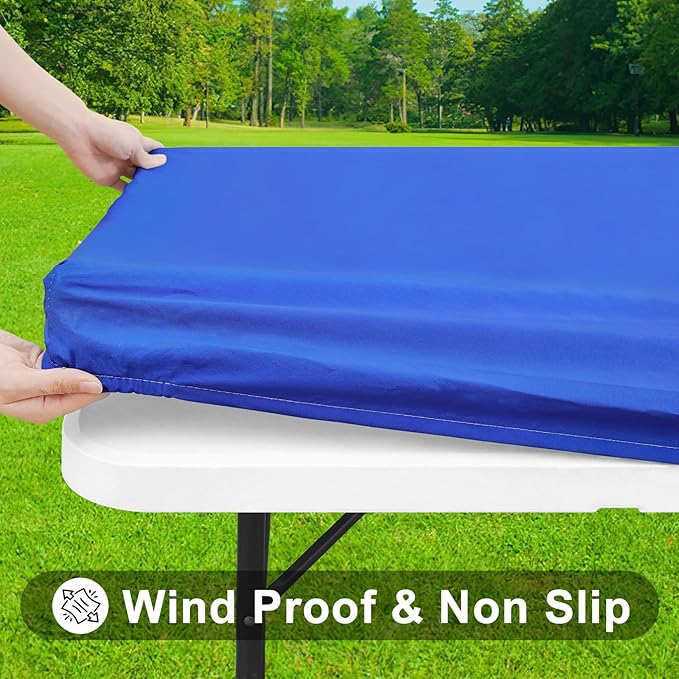 Smiry Rectangle Tablecloth, Elastic Fitted Flannel Backed Vinyl Tablecloths for 8ft Folding Tables, Waterproof Wipeable Table Covers for Indoor, Outdoor, Picnic and Camping (Blue, 30"x96")