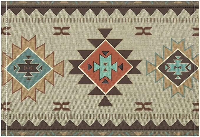Southwestern Native Aztec Print Placemats Rustic Tribal Geometric Decorative Table Mat Antique Native Heat Resistant Place Mats for Dining Kitchen Party Holiday Decor 12x18Inch Set of 6