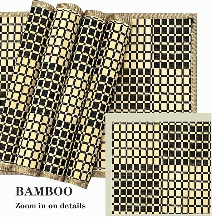 ANDSTAR Set of 8 Pcs Bamboo Placemats Rectangle Table Placemats Natural Anti-Slip Washable Heat-Resistant Table Mats for Dining Room and Kitchen(Plaid Natural Color)