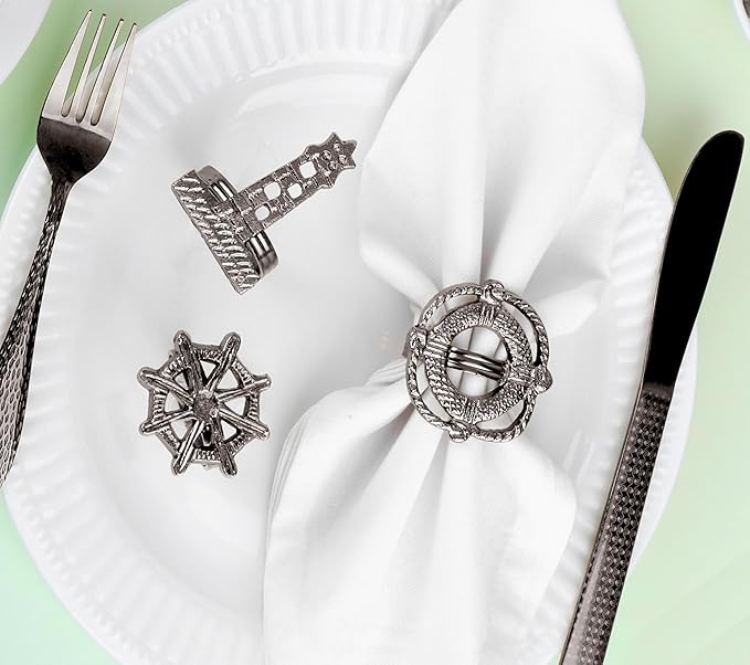 ALPHA Living HOME Elegant Napkin Rings Set of 12 - Crafted Lightweight with Antique Finish, Ideal Décor for Weddings, Family Gatherings, Formal Dinners, Banquets & Everyday Dining (Silver)