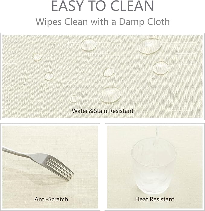 Rectangle Tablecloth 60x84 inch Linen Textured Waterproof Table Cloth Stain and Wrinkle Resistant Washable, Decorative Fabric Table Cover for Outdoor and Indoor Use, Ivory