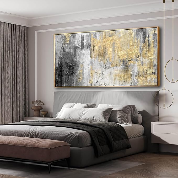 Home Decor Large Wall Art Gold Abstract Art 30"x60"Black Wall Decor Living Room Framed Artwork Paintings for Office Bedroom Dinning Room