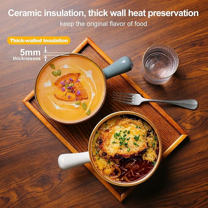 MONITO 16 Oz French Onion Soup Bowls, Ceramic Soup Bowls with Handles, Stackable Soup Crocks Oven Safe for Chili, Beef Stew, Cereal,Casseroles Microwave & Dishwasher Safe, Set of 4