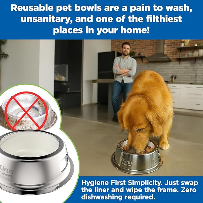 Kinn Kleanbowl Disposable Dog Food Bowls, 24 oz (Pack of 50) - Frame System Refills, Use for Travel, Boarding, or Crate, Compostable Pet Travel Bowl, No Plastic, Leakproof, Portable Dog Dish