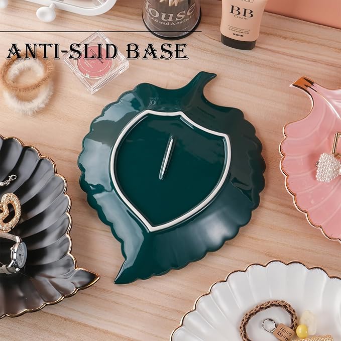 VanEnjoy Candy Dishes Decorative, Key Bowl for Entryway Table, Black Ceramic Bowl Decorative, Decorative Bowl for Keys, Leaf Jewelry Plate Tray
