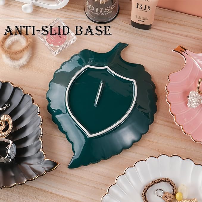 VanEnjoy Candy Dishes Decorative, Key Bowl for Entryway Table, White Ceramic Bowl Decorative, Decorative Bowl for Keys, Leaf Jewelry Plate Tray
