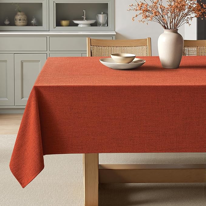 MIULEE Burnt Orange Linen Polyester Tablecloth Fall Thanksgiving 52x70 Inch Rectangle Table Cloth Waterproof,Stain Resistant for Dining Party Wedding