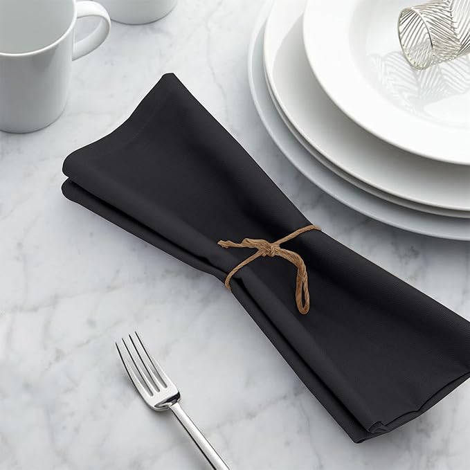 Ruvanti Cloth Napkins Set of 12, 18x18 Inches, 100% Cotton, Washable, Soft & Absorbent, Perfect for Wedding, Christmas, ‎Thanksgiving Dinners - Black Beauty