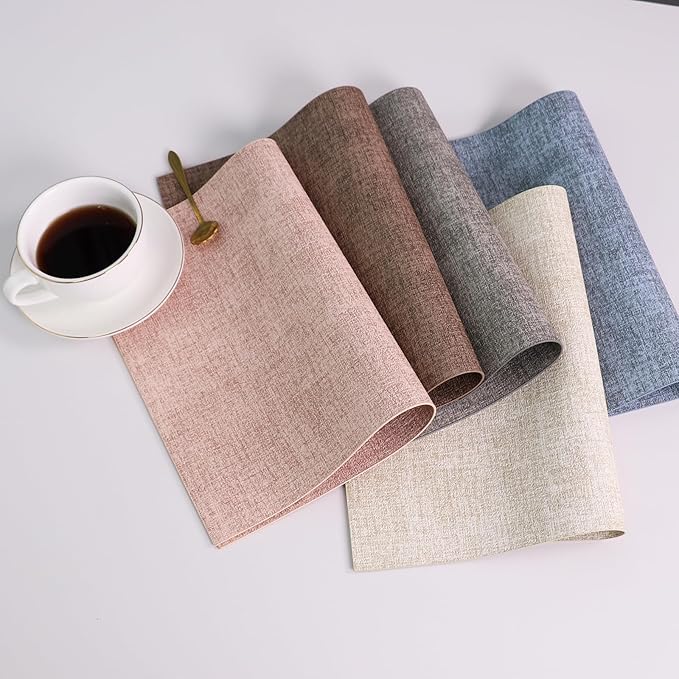 Placemats Set of 4 Washable Heat Resistant Place Mats PVC Woven Dining Table Mat Beige 4pcs