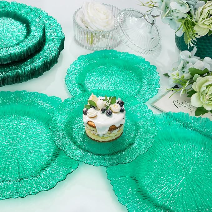 U-QE 60PCS Green Plastic Plates - Clear Plastic Plates Disposable Heavy Duty - Green Disposable Plates Include 30PCS 10inch & 30PCS 7inch for Party&Wedding