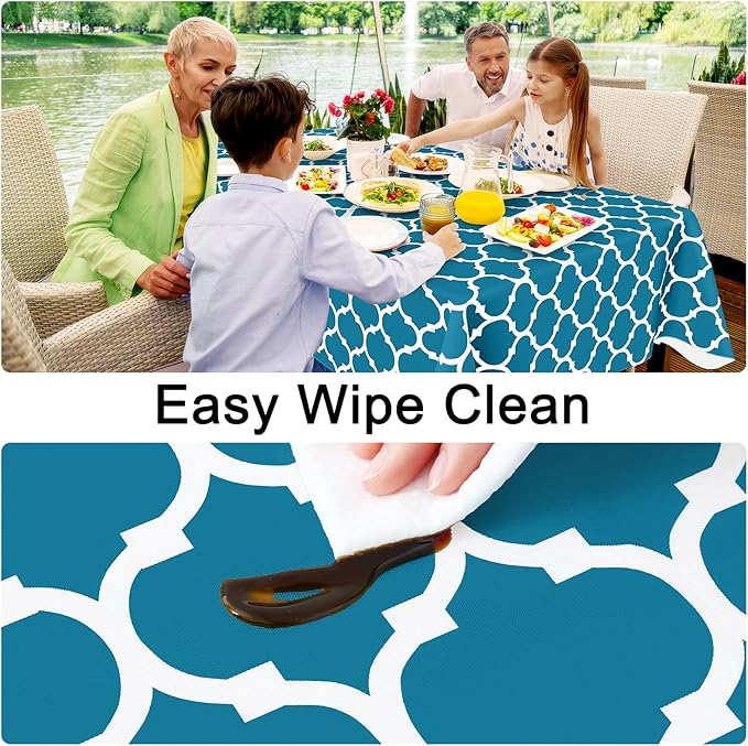 Smiry Rectangle Table Cloth Cover, Waterproof Vinyl Tablecloth with Flannel Backing for Rectangle Tables, Wipeable Spillproof Plastic Tablecloths for Dining, Camping, and Indoor (60"x102", Teal)