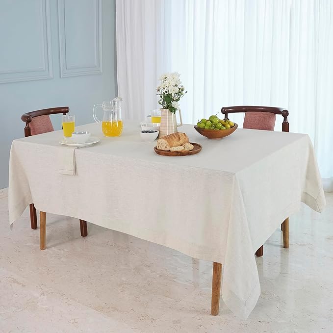D'Moksha Homes Linen Tablecloth for Rectangle Tables 60 x 156 Inch - 100% Pure Linen Light Natural Tablecloth - Machine Washable Table Cloth for Valentines, Spring, Easter