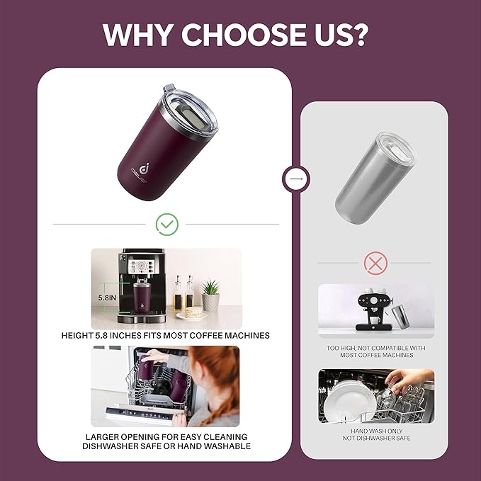Ideus 20 oz Tumbler, Travel Coffee Mug with Splash Proof Sliding Lid, Double Wall Stainless Steel Vacuum Insulated Coffee Mug for Home and Office, Keep Beverages Hot or Cold, Red Violet