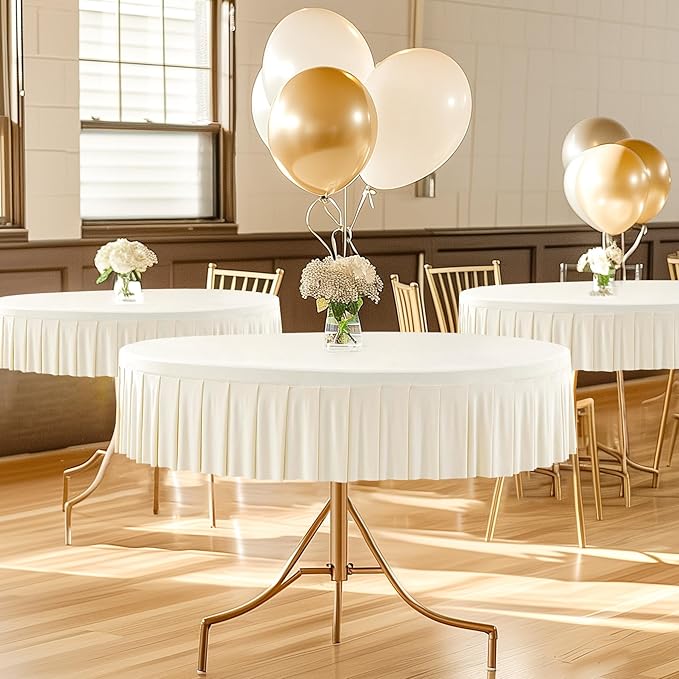 Ivory Spandex Round Tablecloths - 60 inch Fitted Table Cover with Skirt for Wedding Party Dining Banquet