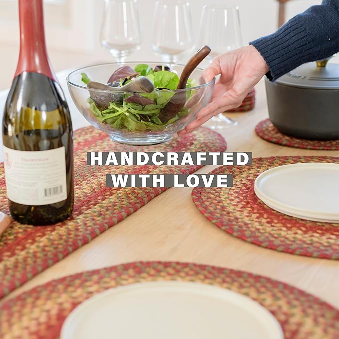 Homespice Cider Barn Jute Braided Table Runner Set of 2-8x28, Oval, Red - Rich Colors, Easy to Clean, Durable and Protects Furniture