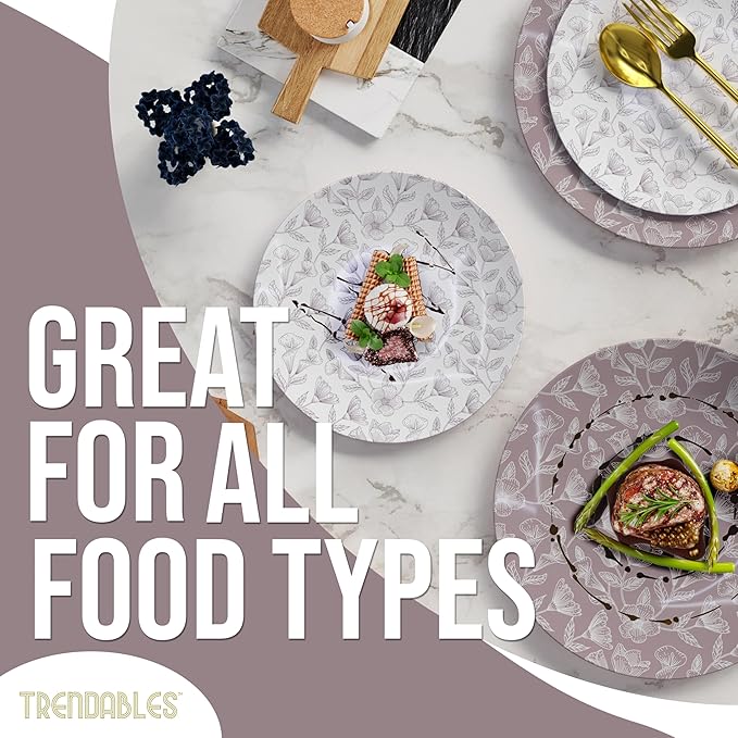 Trendables Disposable Dinnerware Decorative Plates Plastic Disposable Plates Set For 40 Guests 40 x 8 Inch Dessert Plate & 40 x 10 Inch Wedding Party Plate Set Blossom Circle
