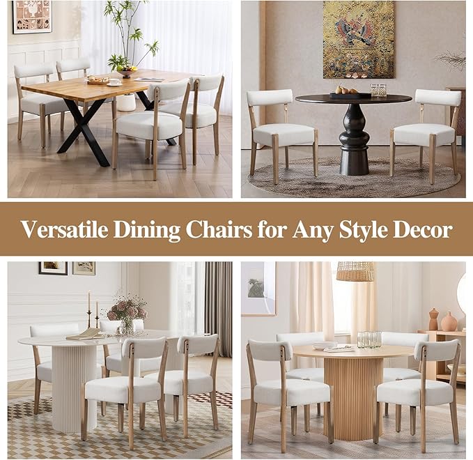 Dining Chairs,2 Pack Mid-Century Modern Wooden Kitchen Chairs with Linen Upholstery - Low-Back Woven Design for Kitchen & Dining Room,Beige Fabric