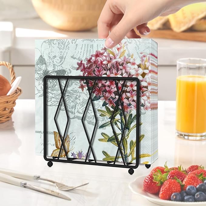 Napkin Holder for Table, Modern Metal Napkin Holders for Paper Napkins & Kitchen Dining & Countertops, Cocktail Upright Napkin Holder Dispenser Suitable for All Room Decors (Small, Black)