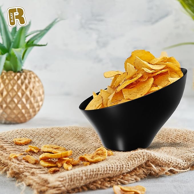 R-kay 6 Pack Angled Candy Bowls - Black Plastic bowls 20 Oz - Premium Plastic Serving Bowls Heavy Duty For Weddings Catering, parties, And All Occasions (Black, Medium)