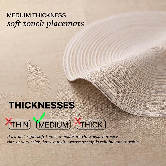 Round Placemats Set of 6 Woven Placemats Washable Braided Table Mats for Dining Table Heat Resistant Non-Slip Circle Place Mats(Cream)